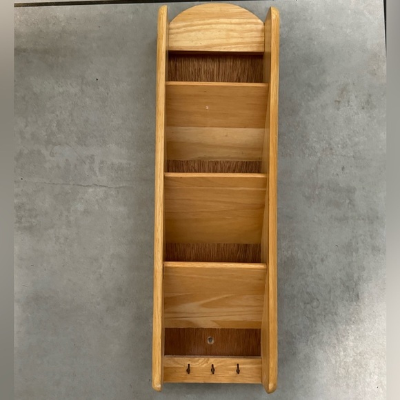 Wood Wall Mail Organizer with 3 Slots & Key Hooks – Made in Thailand - Picture 1 of 7